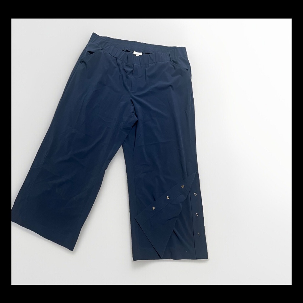 J. Jill Fit Sz XL Navy Blue Wide Leg Crop Pants Lightweight Side Snap Leg P128